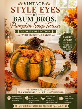 Baum Bros. Pumpkin Soup Tureen in Yellow and Green with Matching Ladle